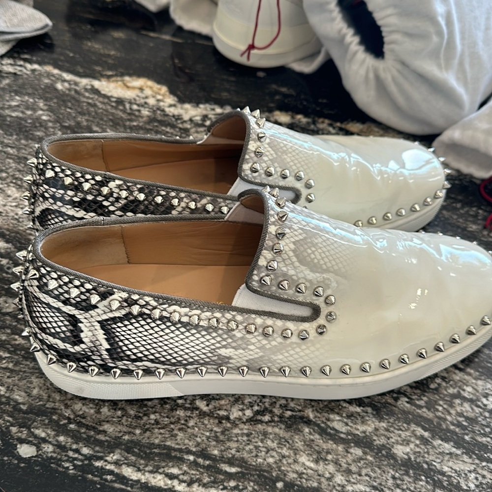 Christian Louboutin Pike Boats - white patent, python